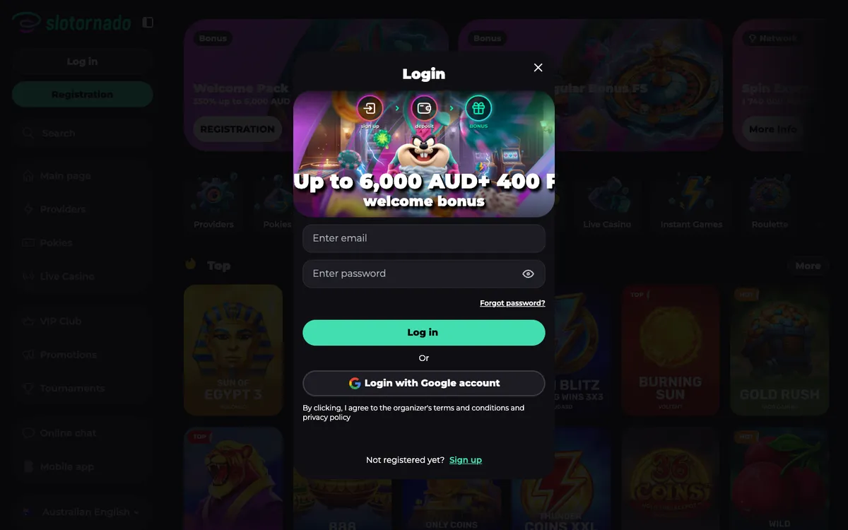 Slotornado Casino — Payments, captured from Australia