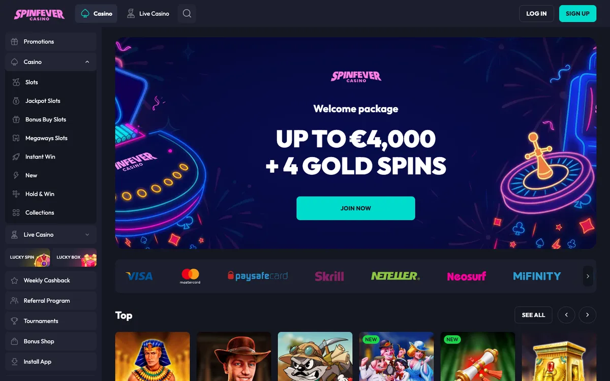 SpinFever Casino — «Главная», снято из страны Норвегия