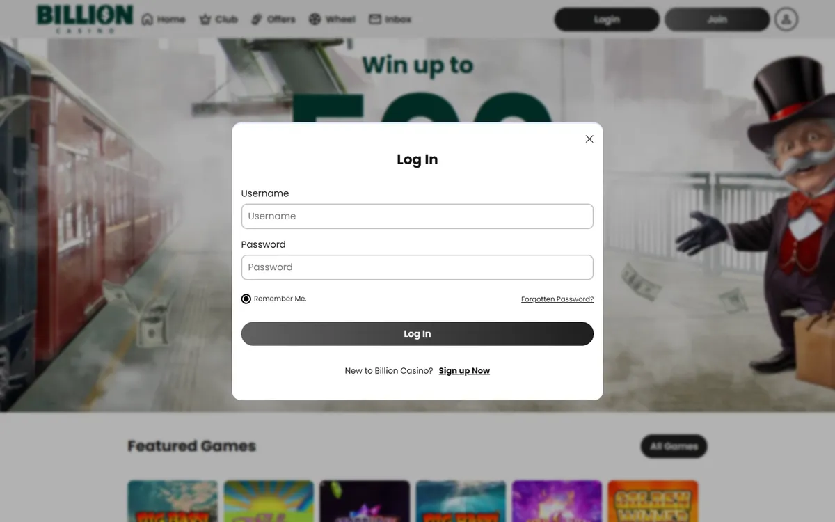 Billion Casino — Sign-up, captured from Canada