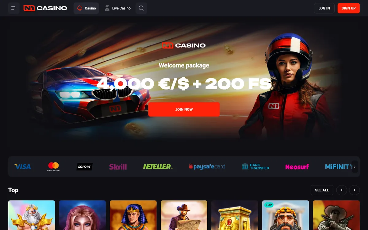 N1 Casino — Home page, captured from Austria