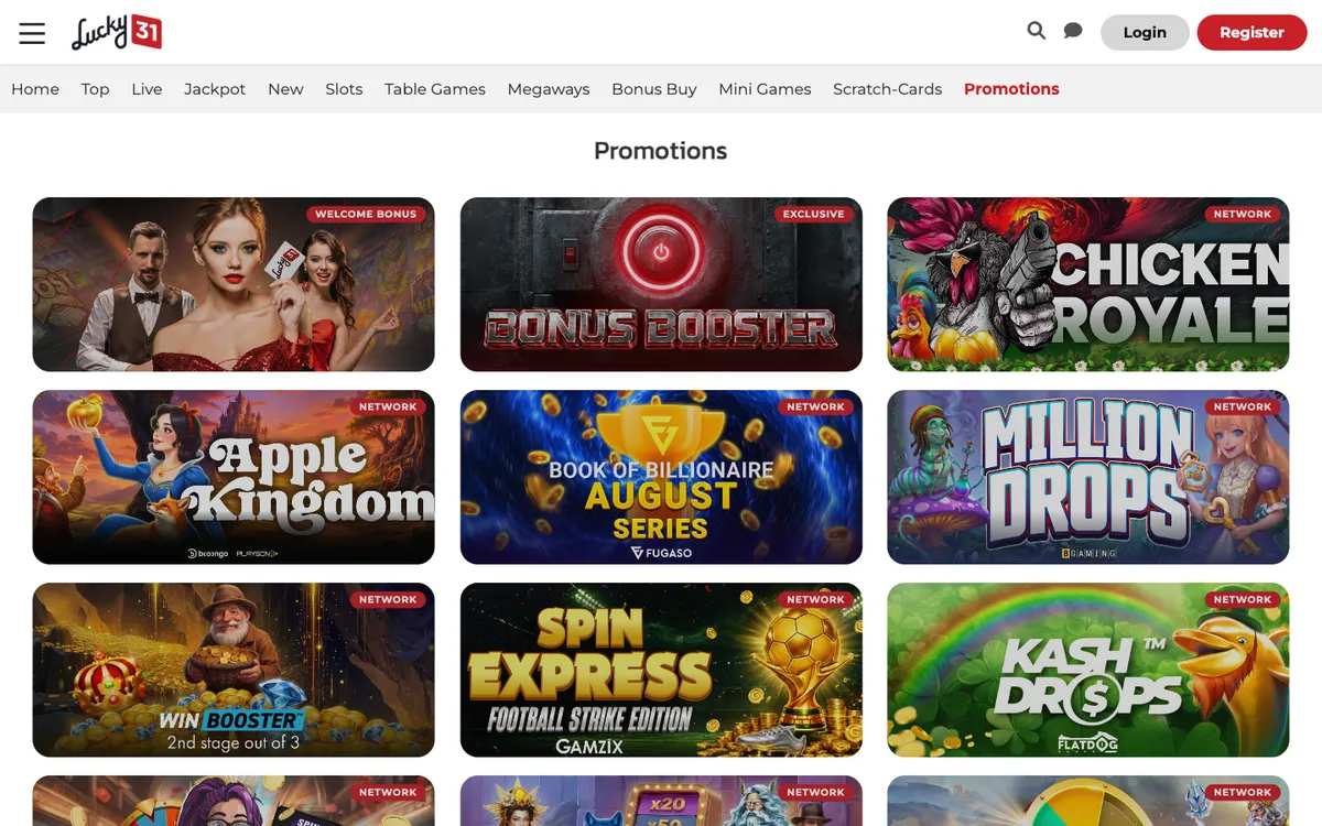 Lucky 31 Casino — Promotions, captured from United Kingdom