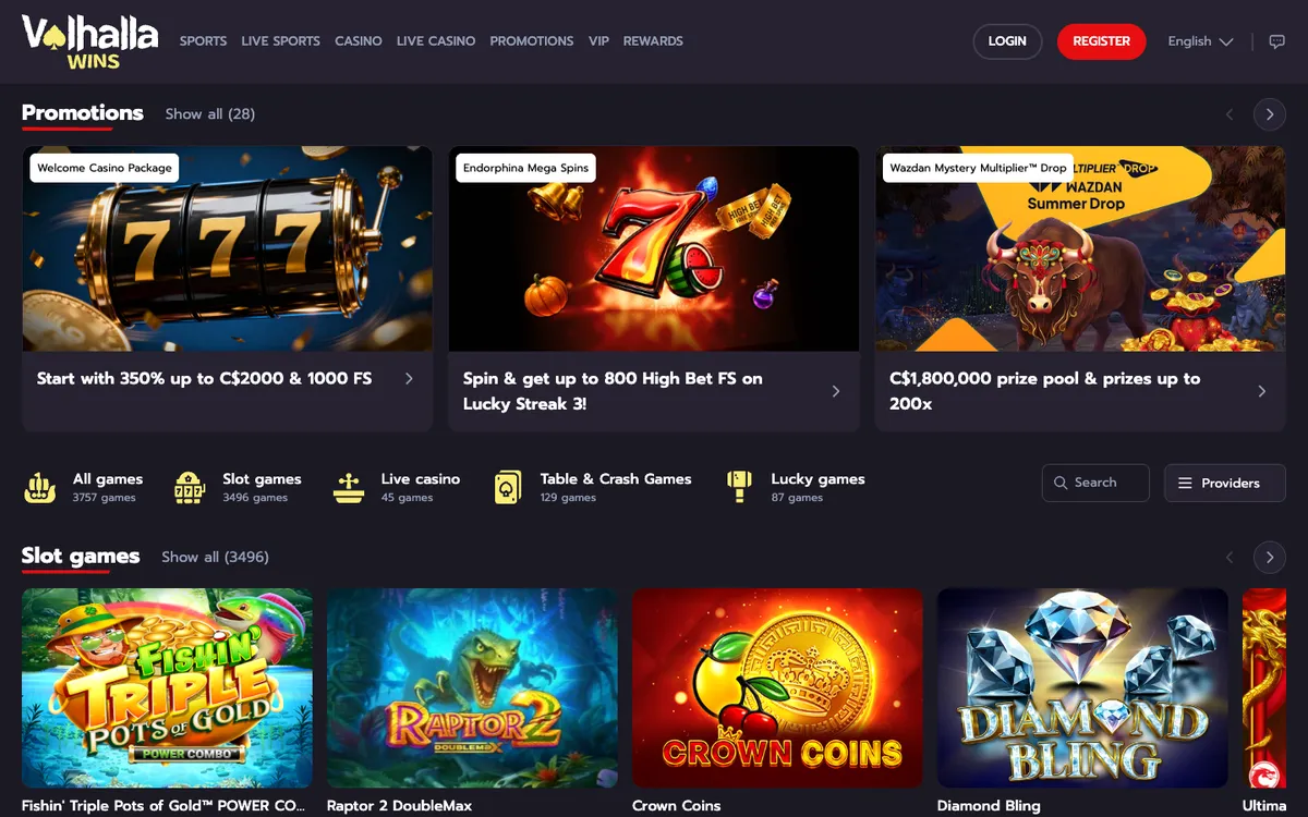 Valhalla Wins Casino — «Главная», снято из страны Канада