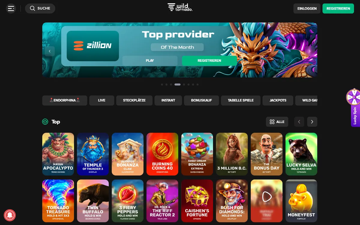 Wild Tornado Casino — «Главная», снято из страны Германия