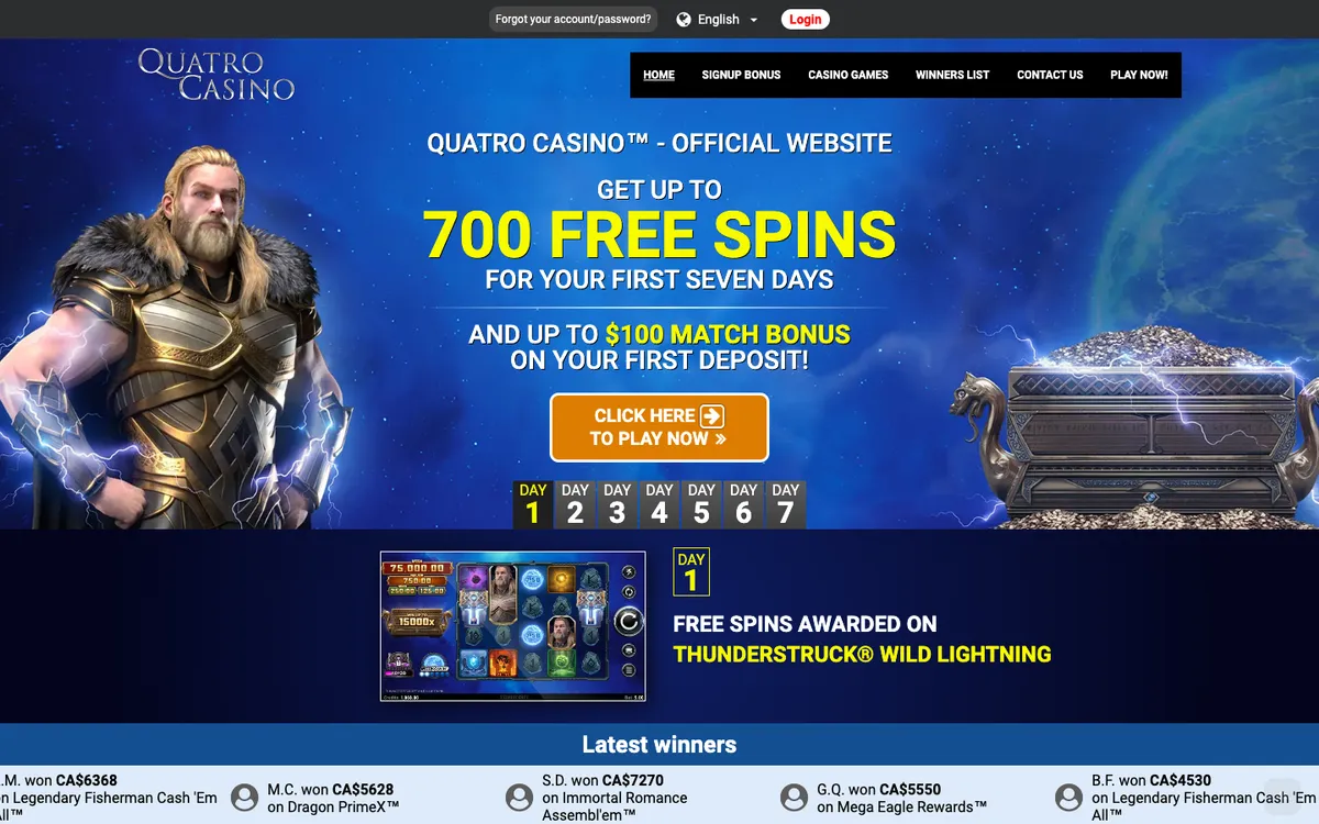 Quatro Casino — Home page, captured from Austria