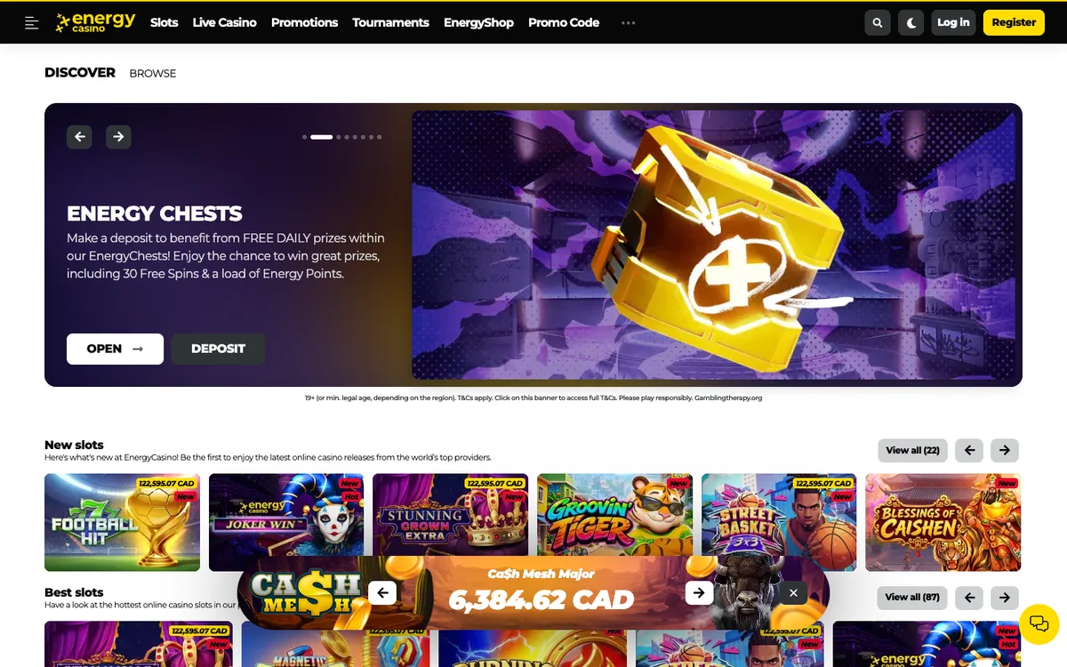 EnergyCasino — Home page, captured from Canada