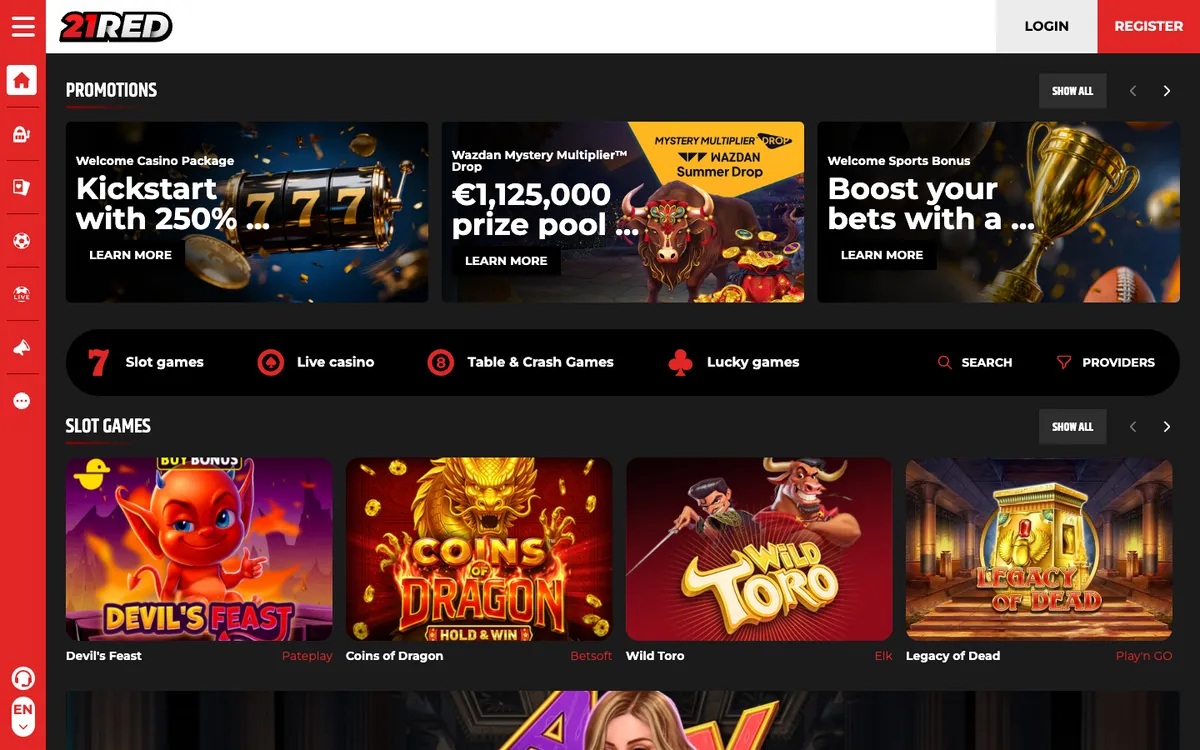 21.red Casino — Home page, captured from Austria