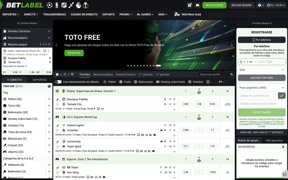 BetLabel Casino — Home page, captured from Argentina