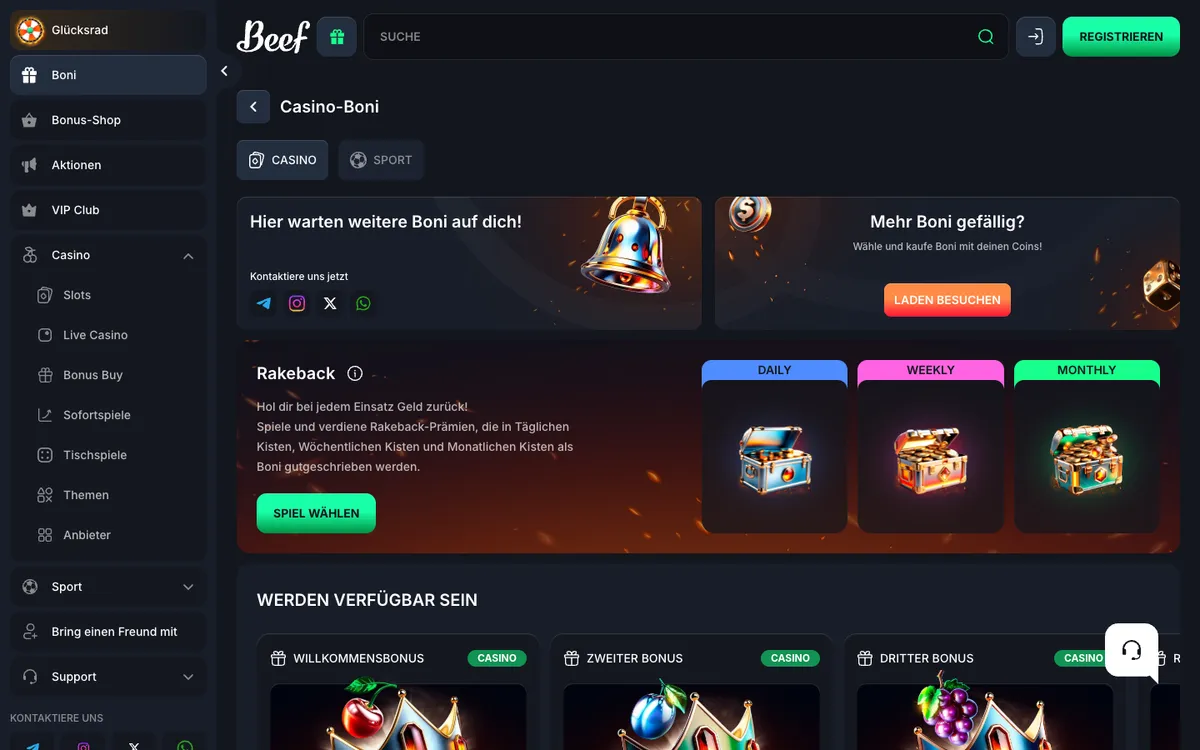 Beef Casino — Promotions, captured from Austria