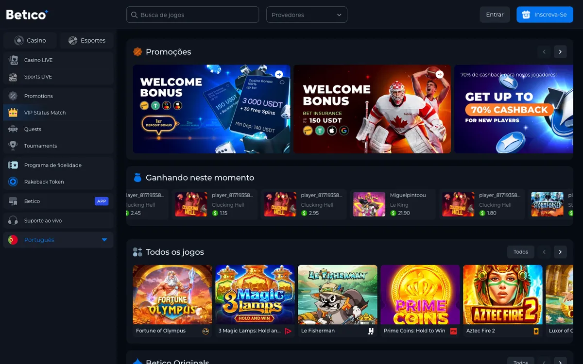 Betico Casino — Home page, captured from Brazil