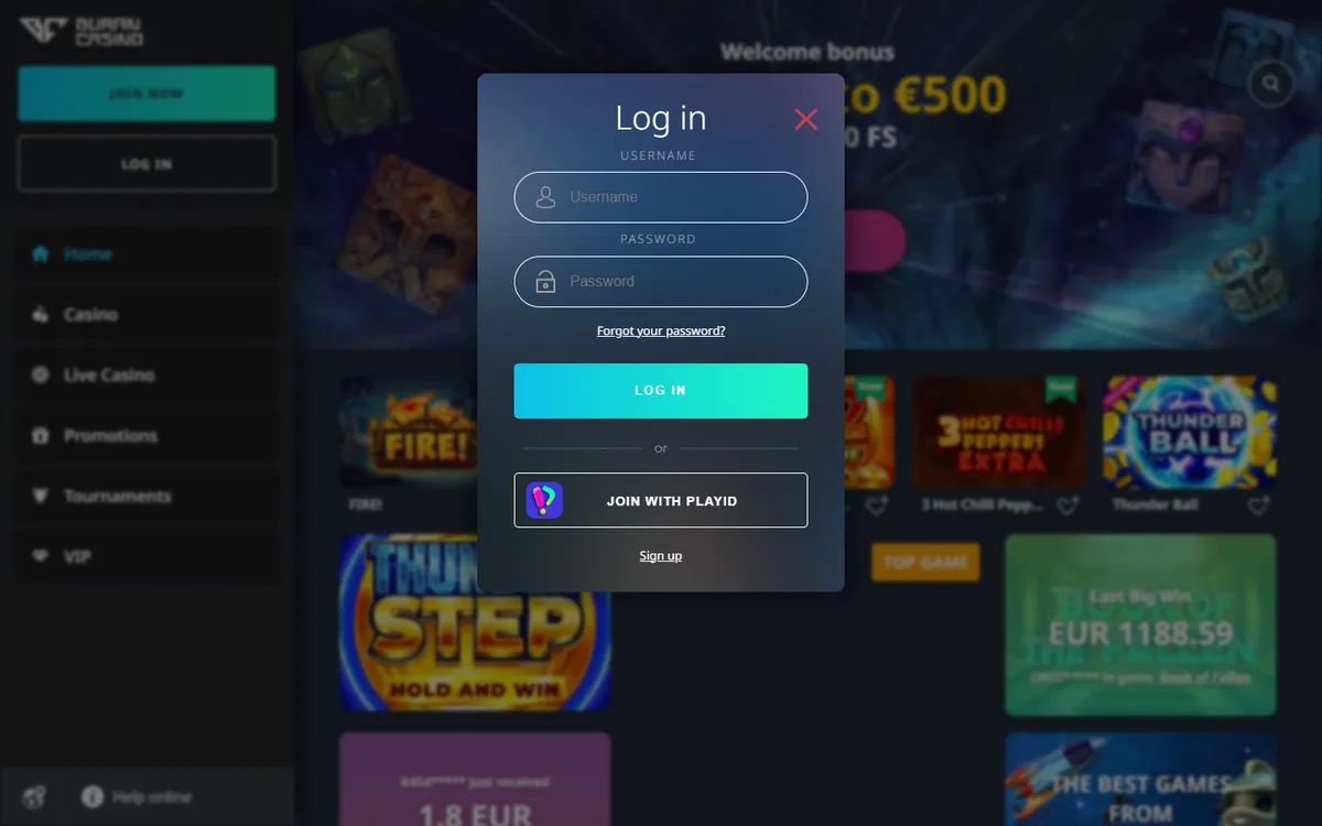 BuranCasino — Sign-up, captured from Canada