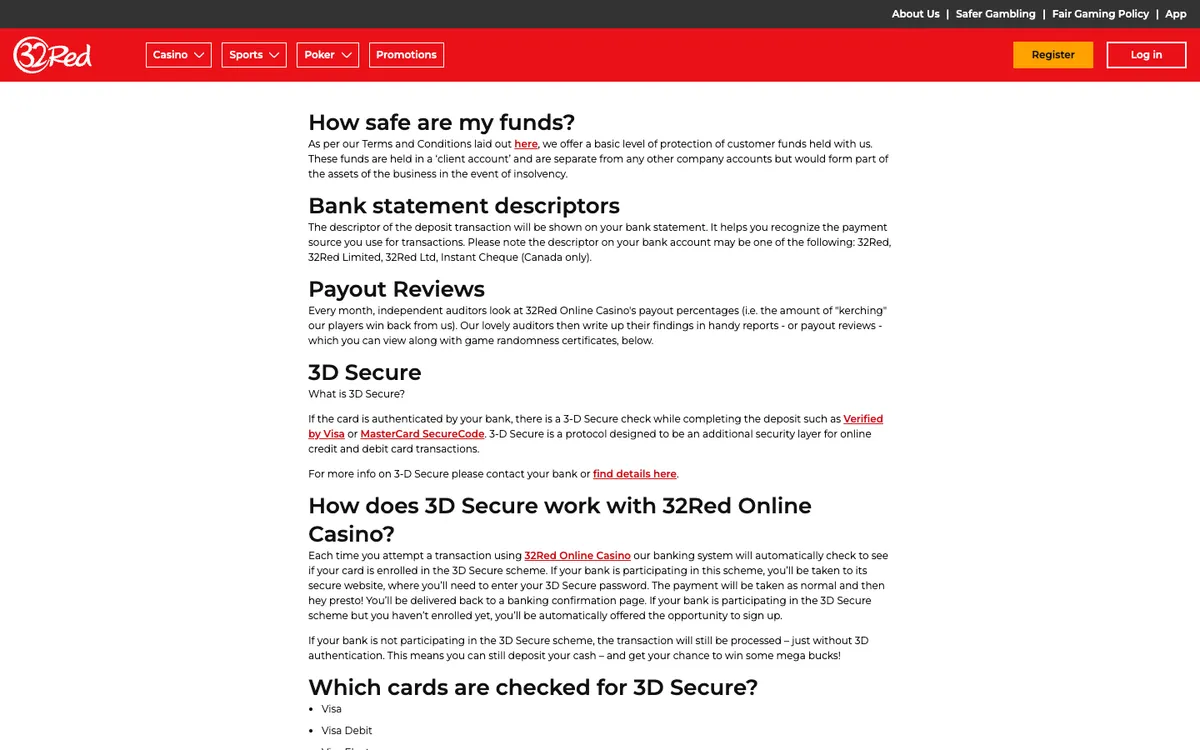 32Red Casino — Payments, captured from Hungary