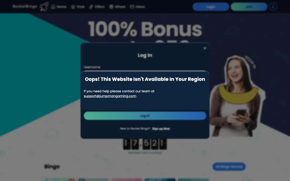 Rocket Bingo Casino — Sign-up, captured from Austria