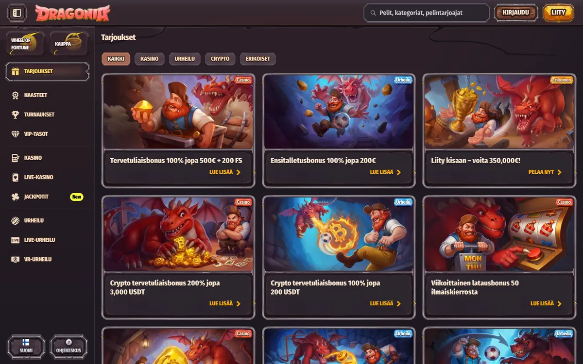 Dragonia Casino — «Акции», снято из страны Финляндия