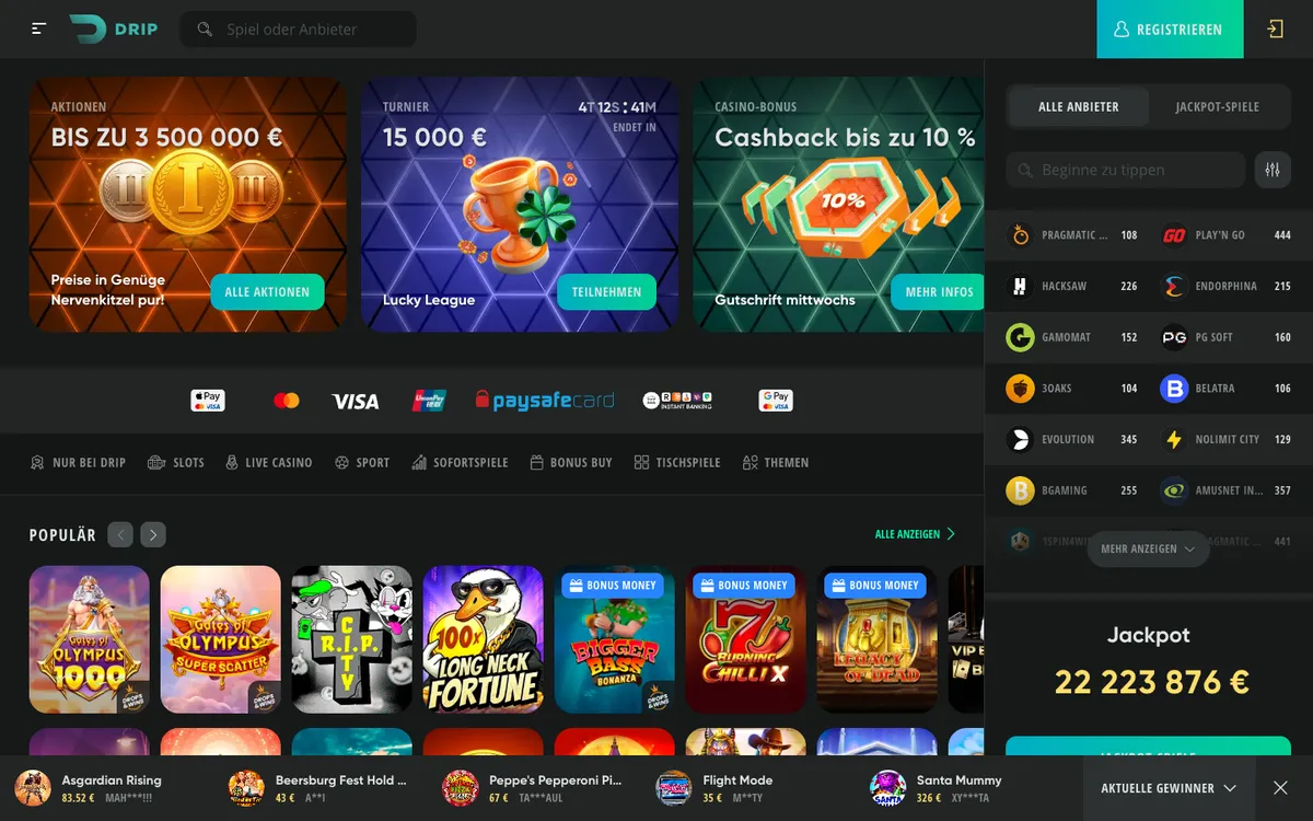 Drip Casino — Home page, captured from Austria