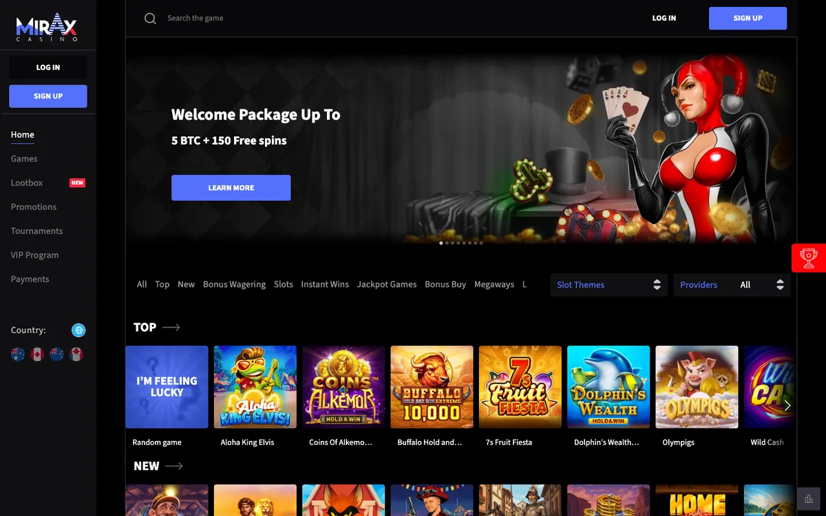 Mirax Casino — Home page, captured from Austria