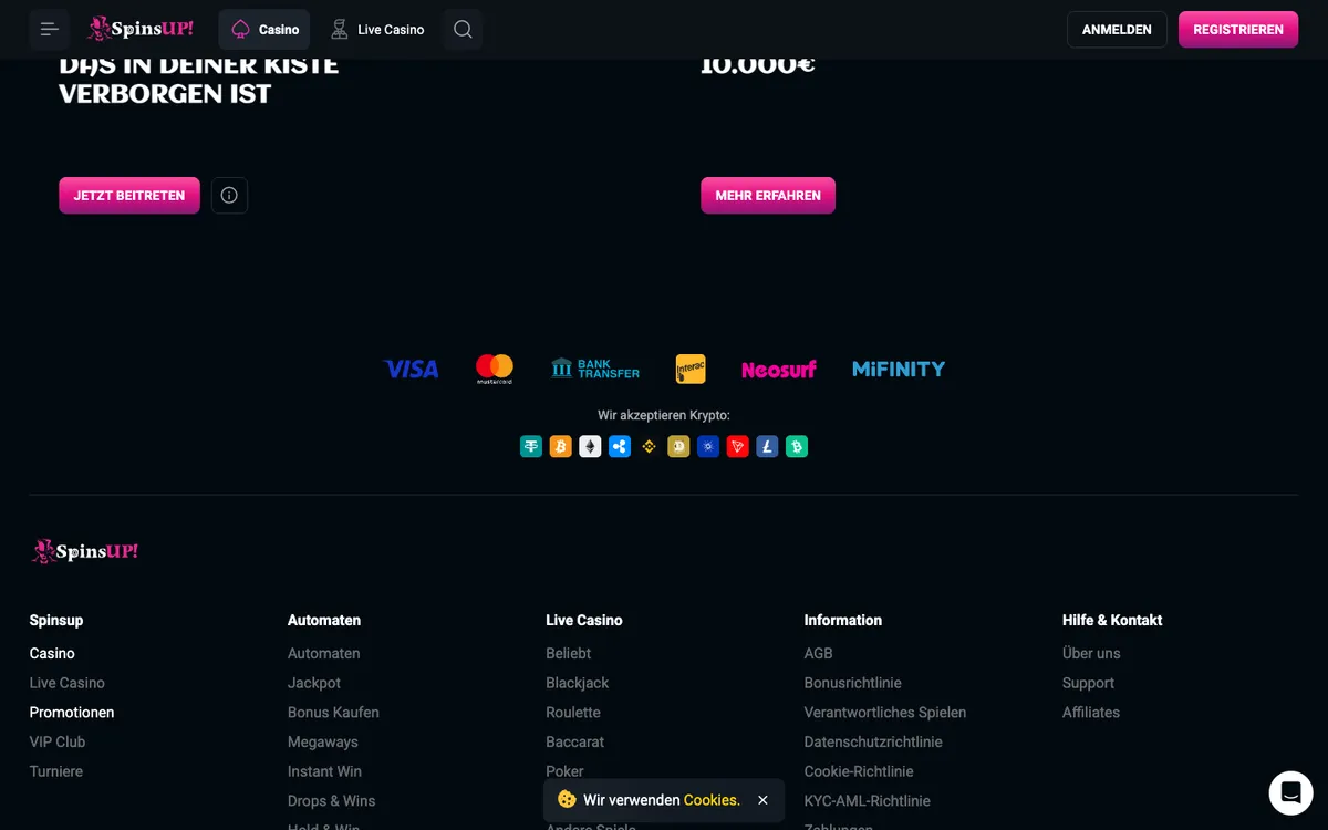 SpinsUP Casino — Promotions, captured from Austria