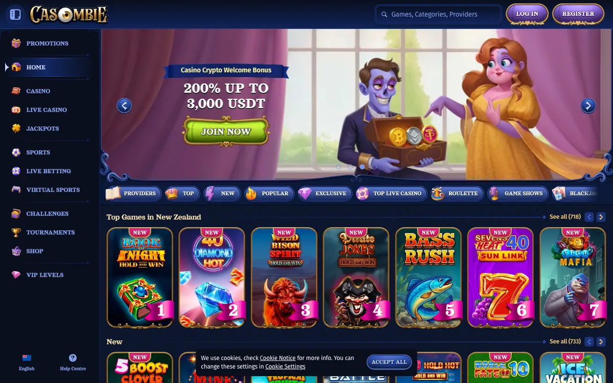 Casombie Casino — «Главная», снято из страны Новая Зеландия