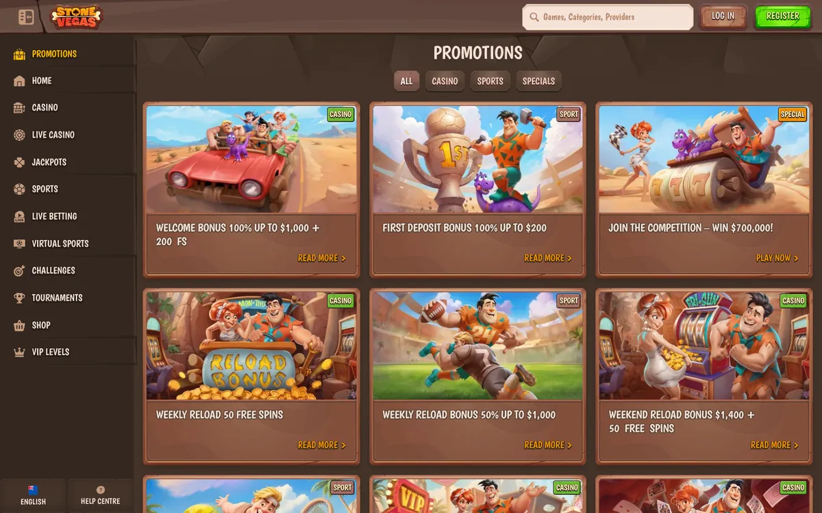 StoneVegas Casino — Promotions, captured from New Zealand