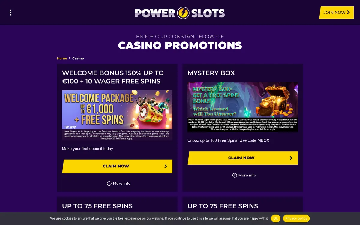 Power Slots Casino — Promotions, captured from United Kingdom