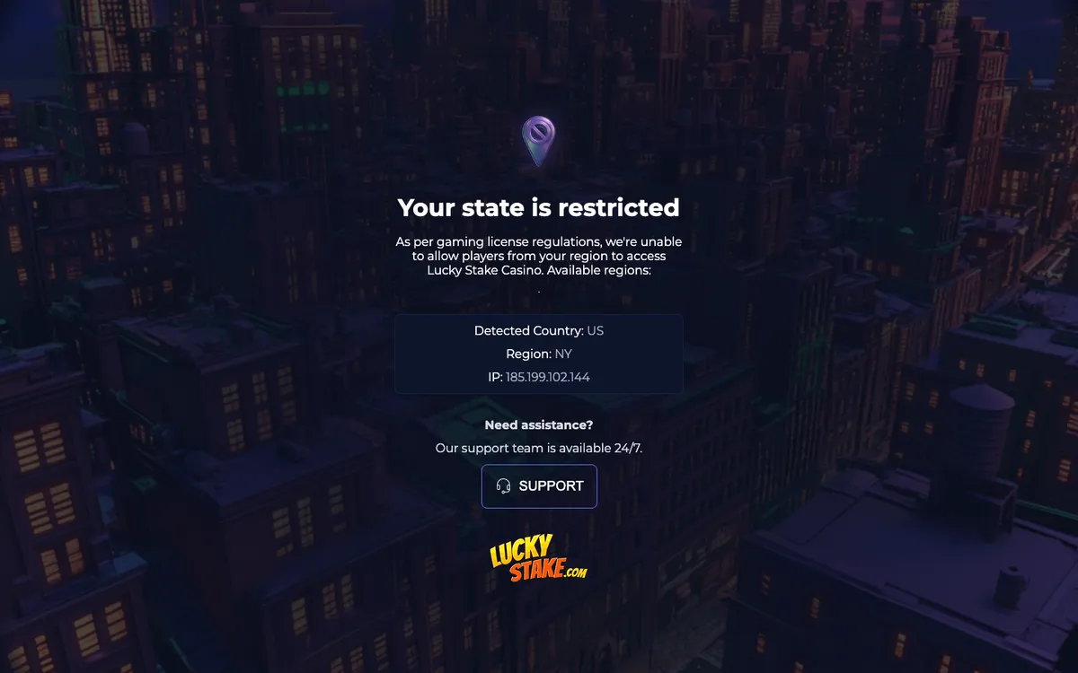 LuckyStake Casino — Home page, captured from United States