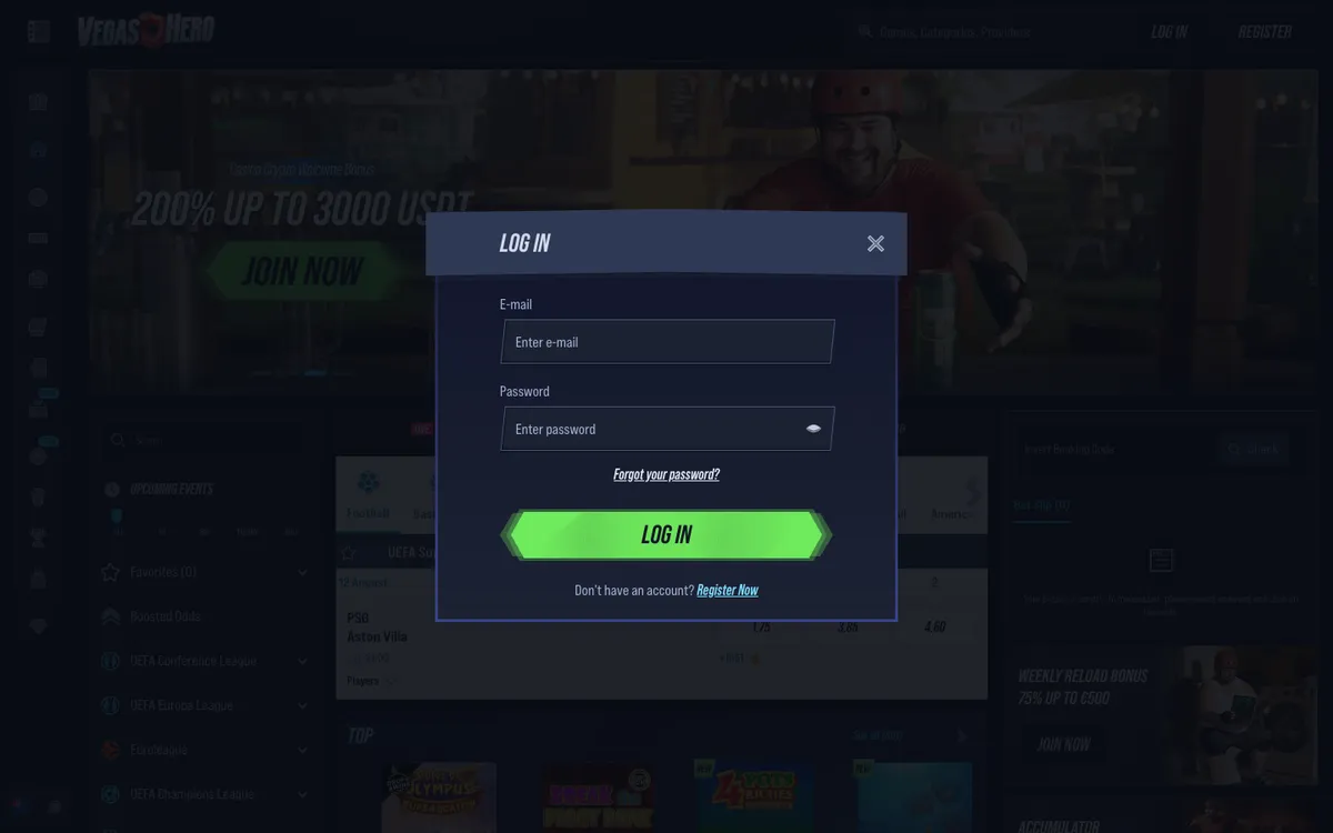 Vegas Hero Casino — Sign-up, captured from New Zealand