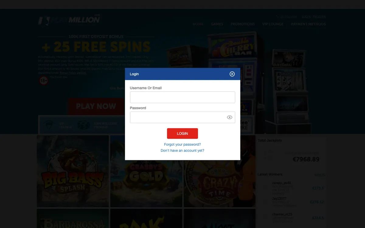 Play Million Casino — «Регистрация», снято из страны Индонезия