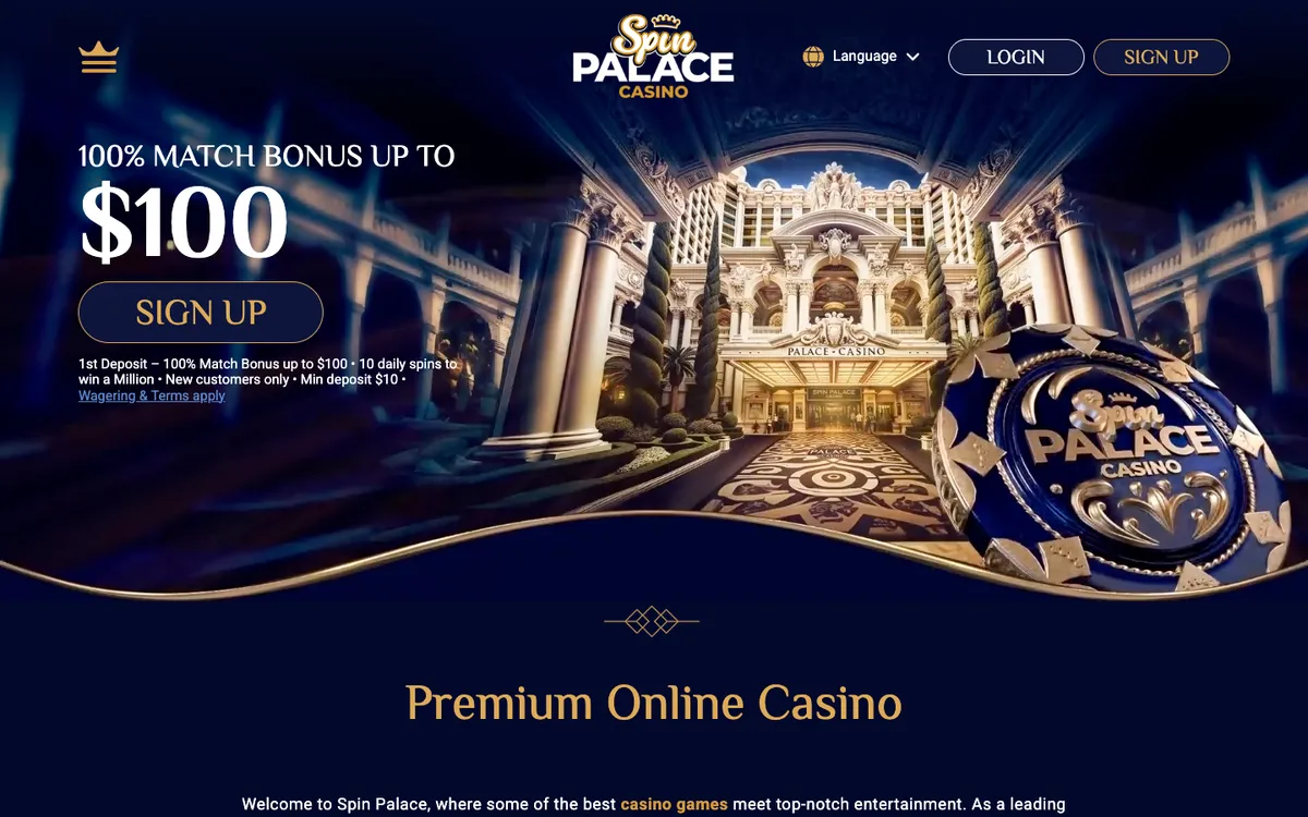 Spin Palace Casino — Home page, captured from Norway