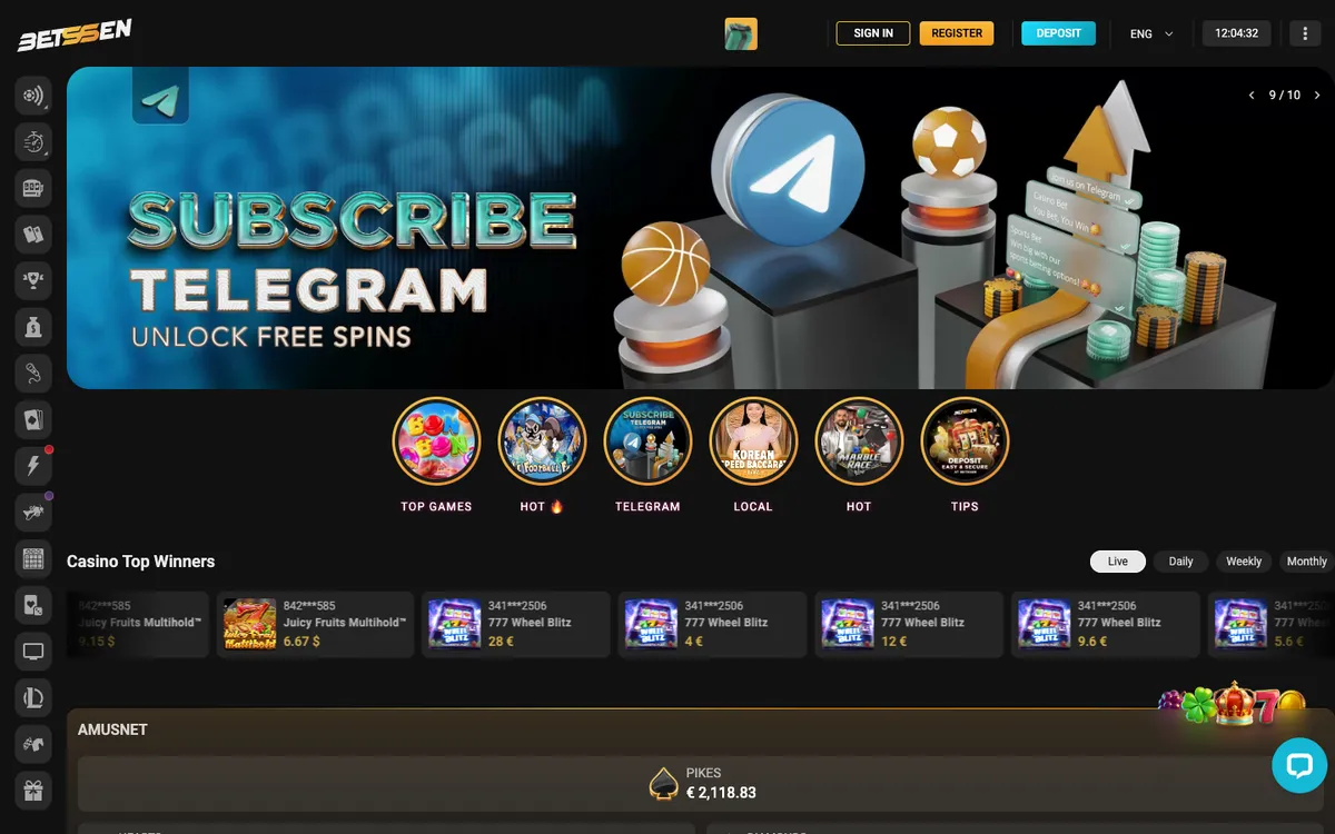 Betssen Casino — Home page, captured from Mexico