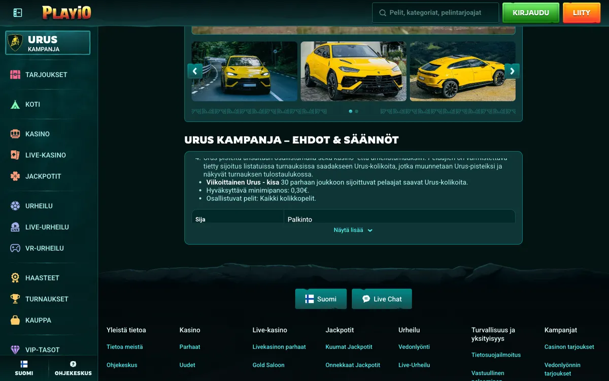 Playio Casino — «Акции», снято из страны Финляндия
