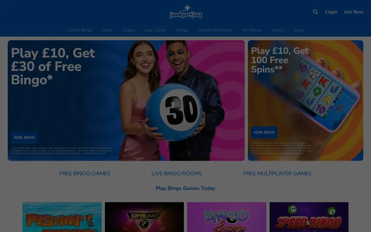 Jackpotjoy Casino — «Главная», снято из страны Великобритания