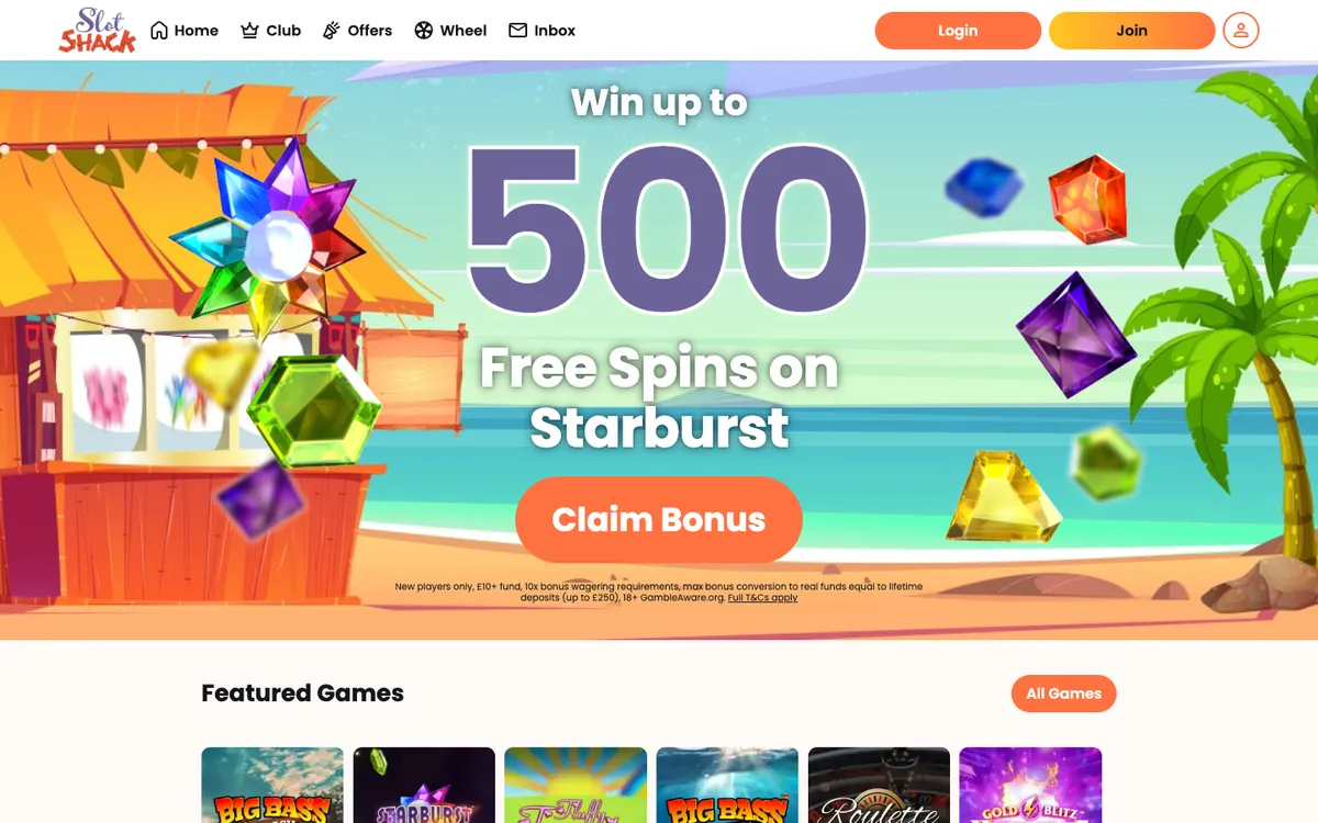 Slot Shack Casino — Sign-up, captured from United Kingdom