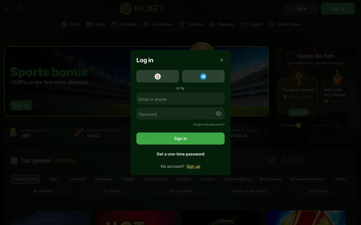 RioBet Casino — Sign-up, captured from Portugal