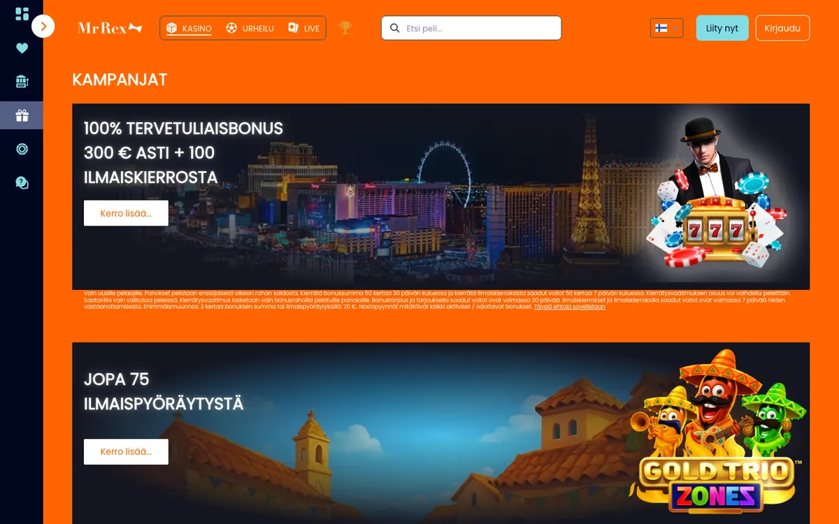 Mr Rex Casino — Promotions, captured from Finland