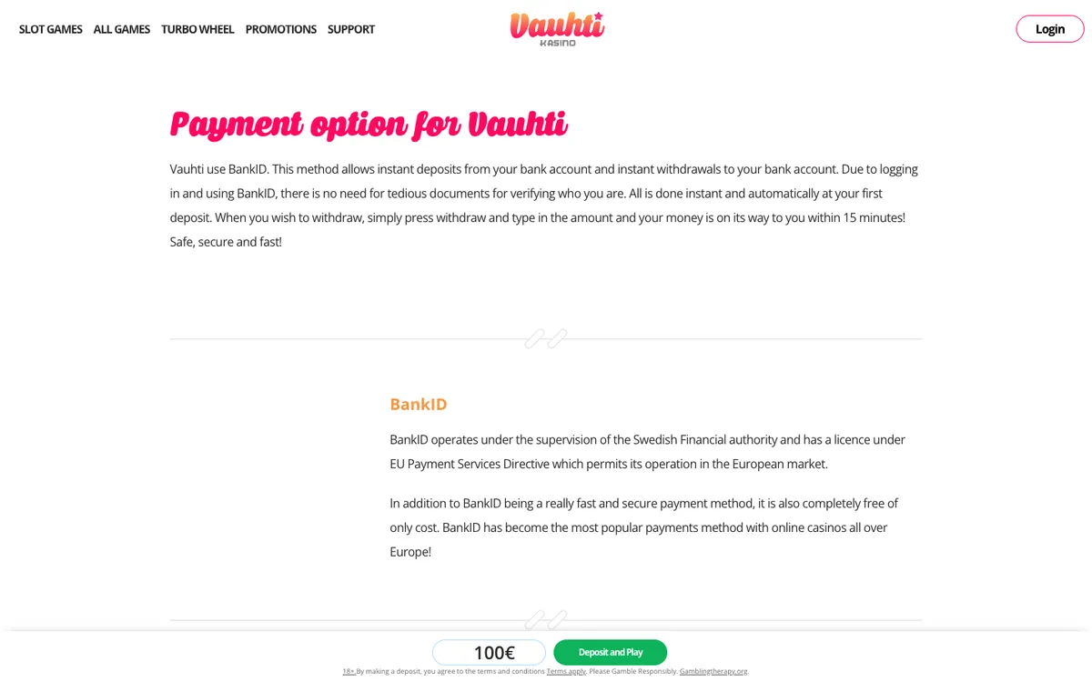Vauhti Casino — Payments, captured from Finland