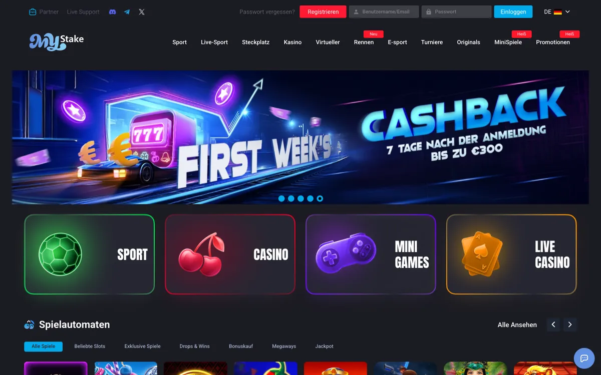 Mystake Casino — Home page, captured from Austria