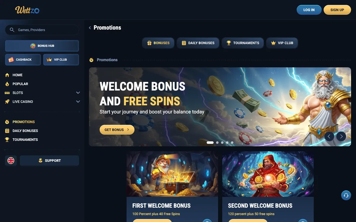 Wettzo Casino — Promotions, captured from Switzerland