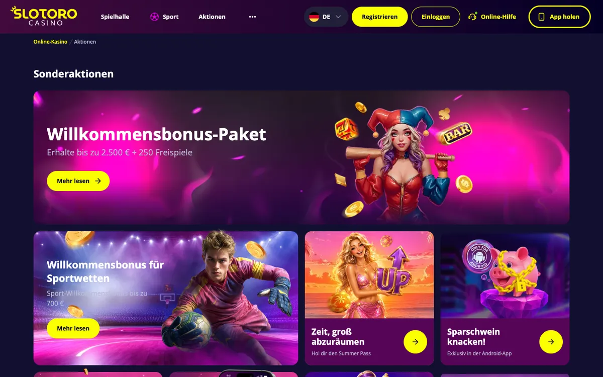 Slotoro Casino — «Акции», снято из страны Германия