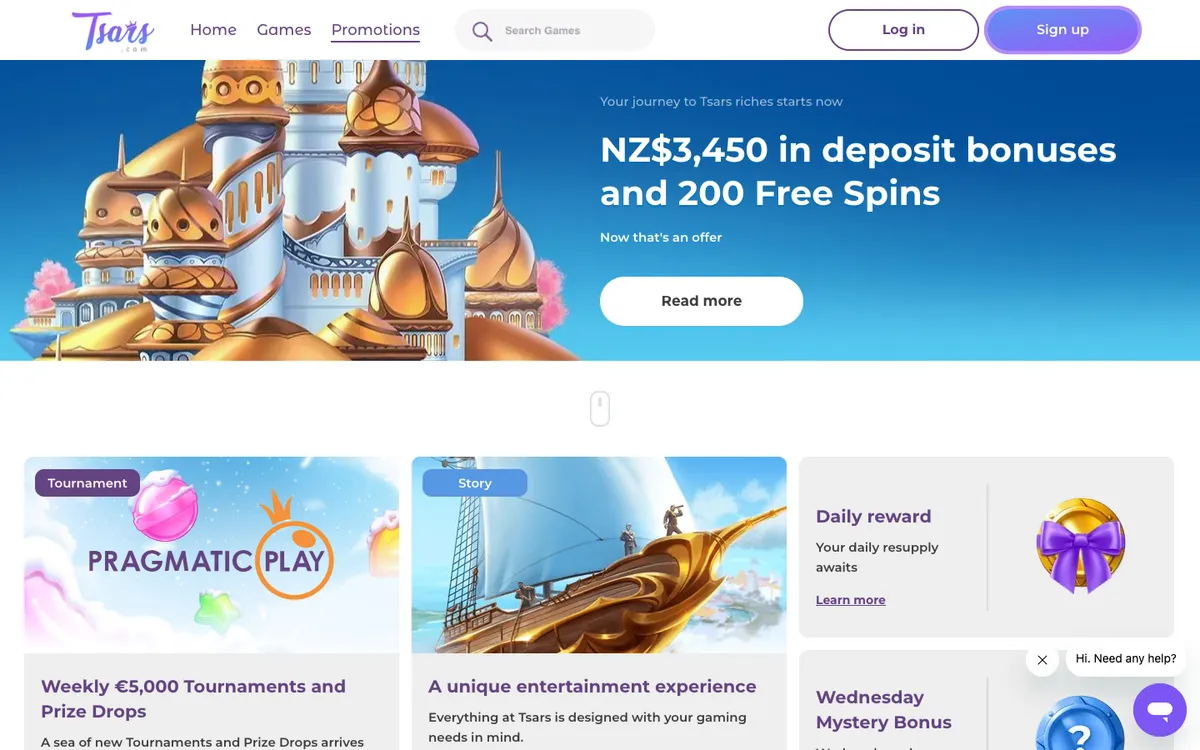 Tsars Casino — Promotions, captured from New Zealand