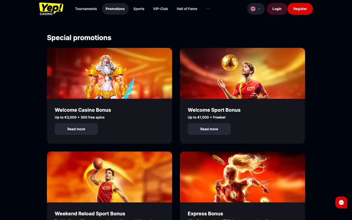 Yep Casino — Promotions, captured from Austria