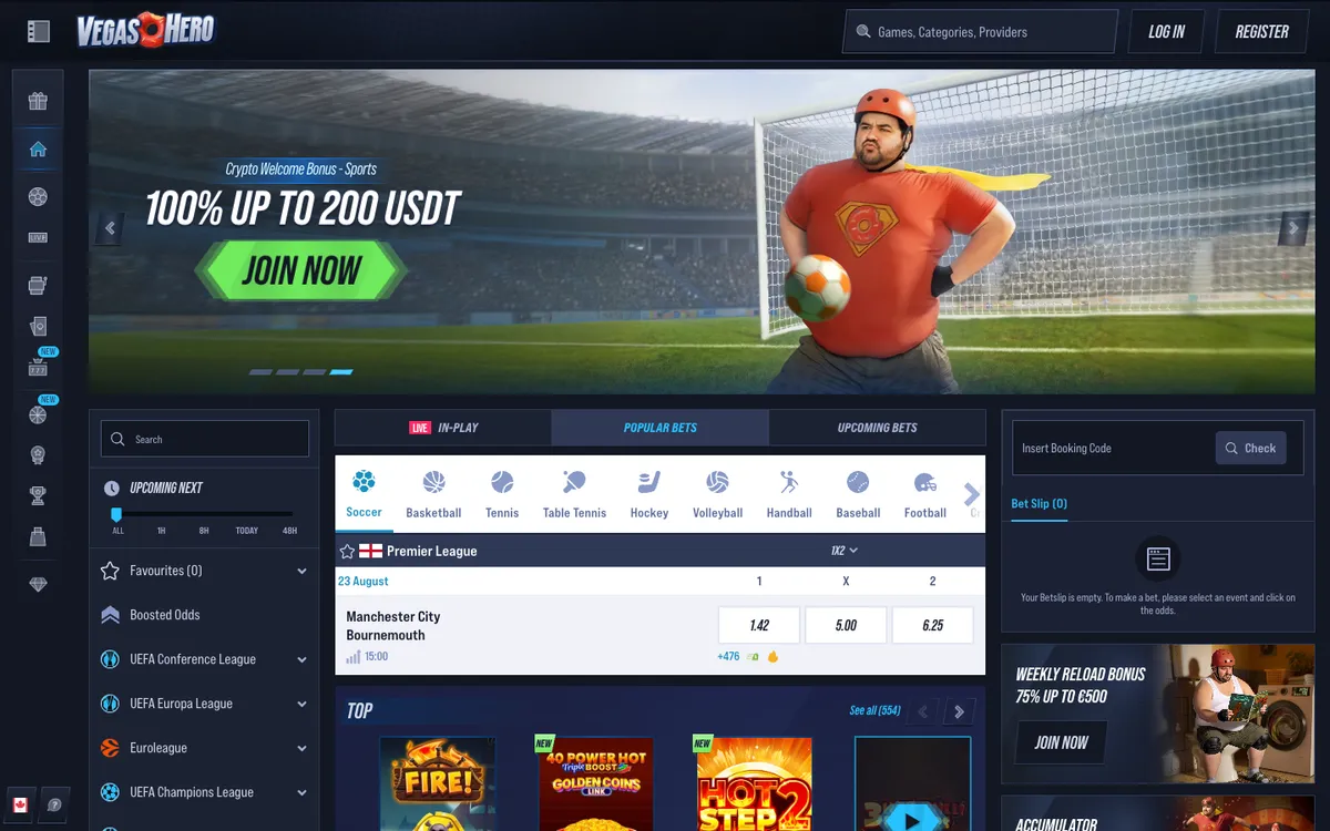 Vegas Hero Casino — Home page, captured from Canada