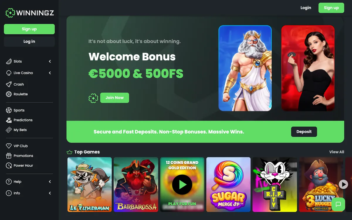 Winningz Casino — «Главная», снято из страны Бельгия