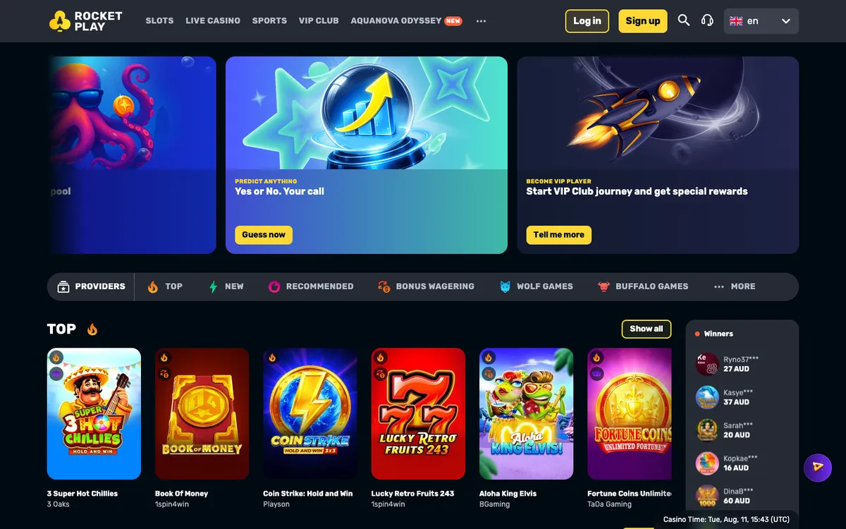 RocketPlay Casino — Home page, captured from Norway