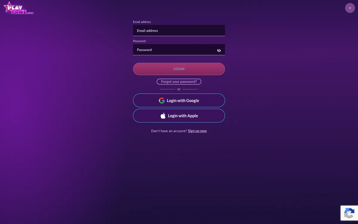 PlayFame Casino — Sign-up, captured from United States