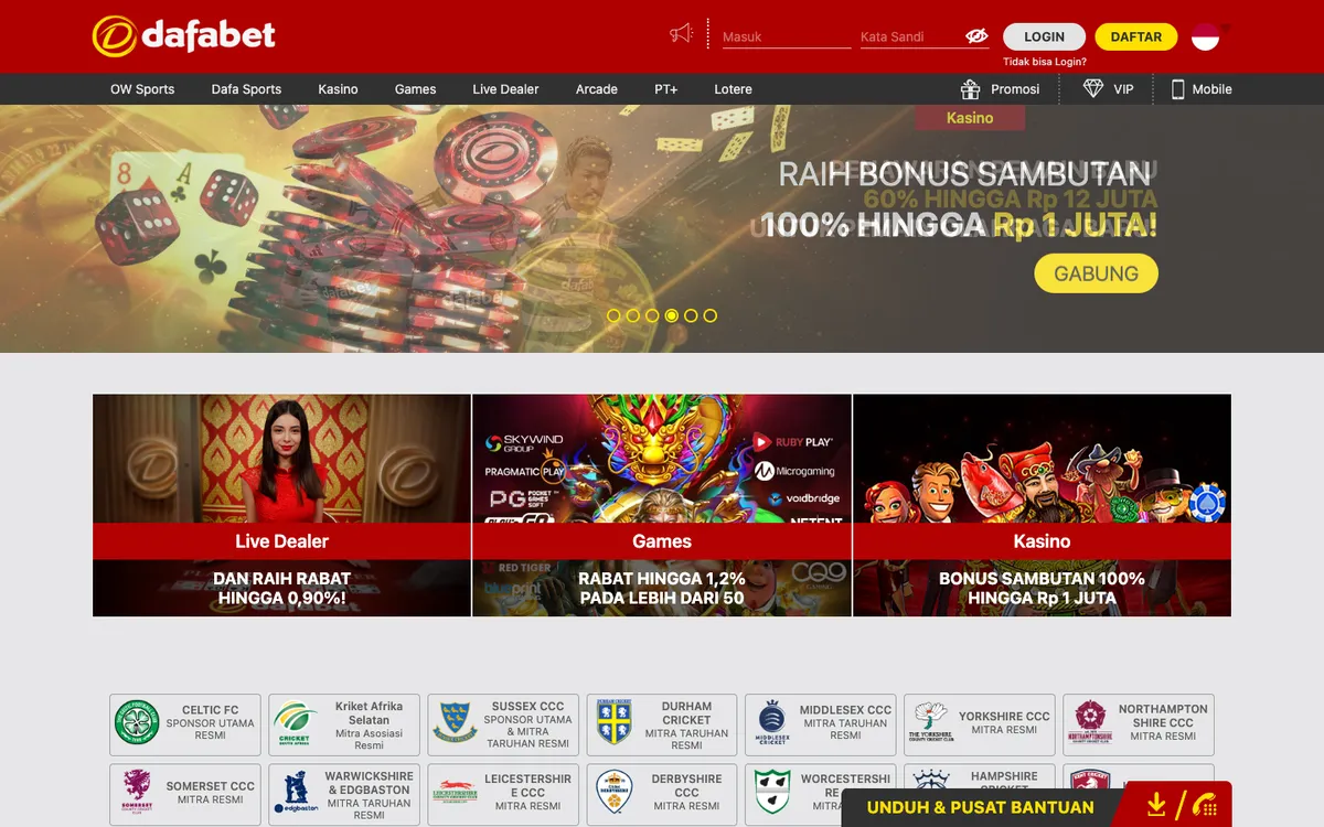 Dafabet Casino — Home page, captured from Indonesia