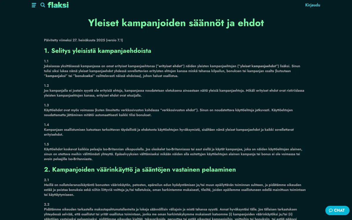 Flaksi Casino — Promotions, captured from Finland