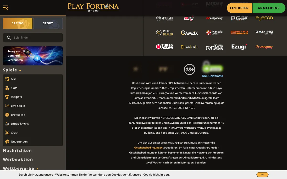 PlayFortuna Casino — Promotions, captured from Germany