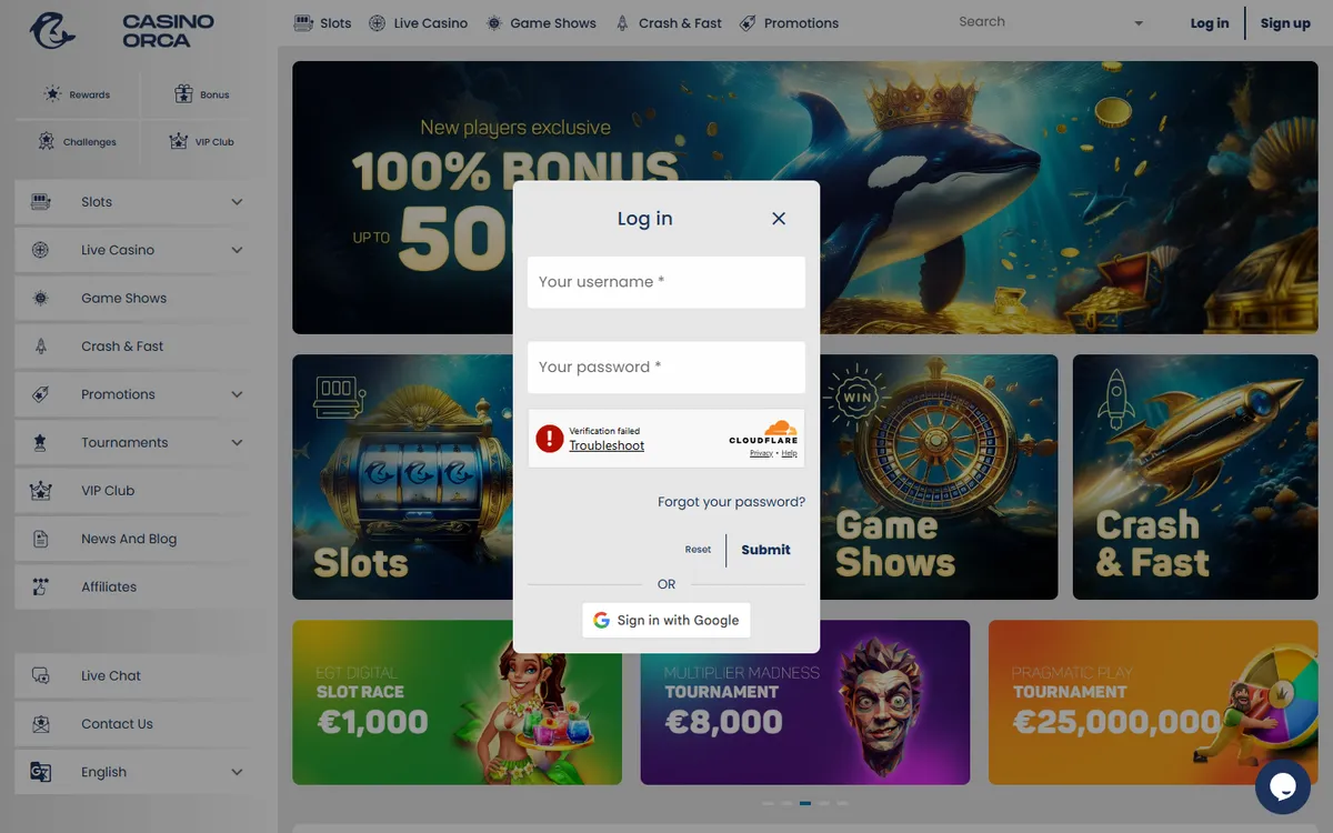 Casino Orca — Sign-up, captured from Canada
