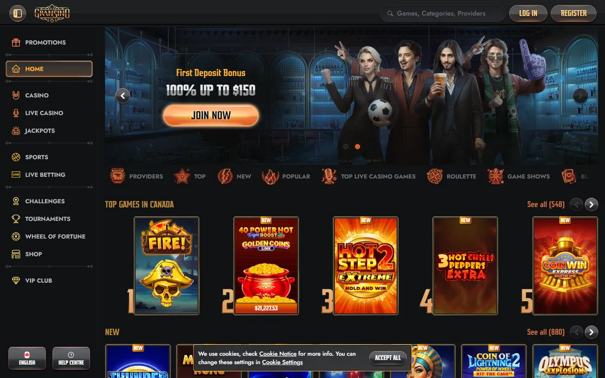 Gransino Casino — Home page, captured from Canada