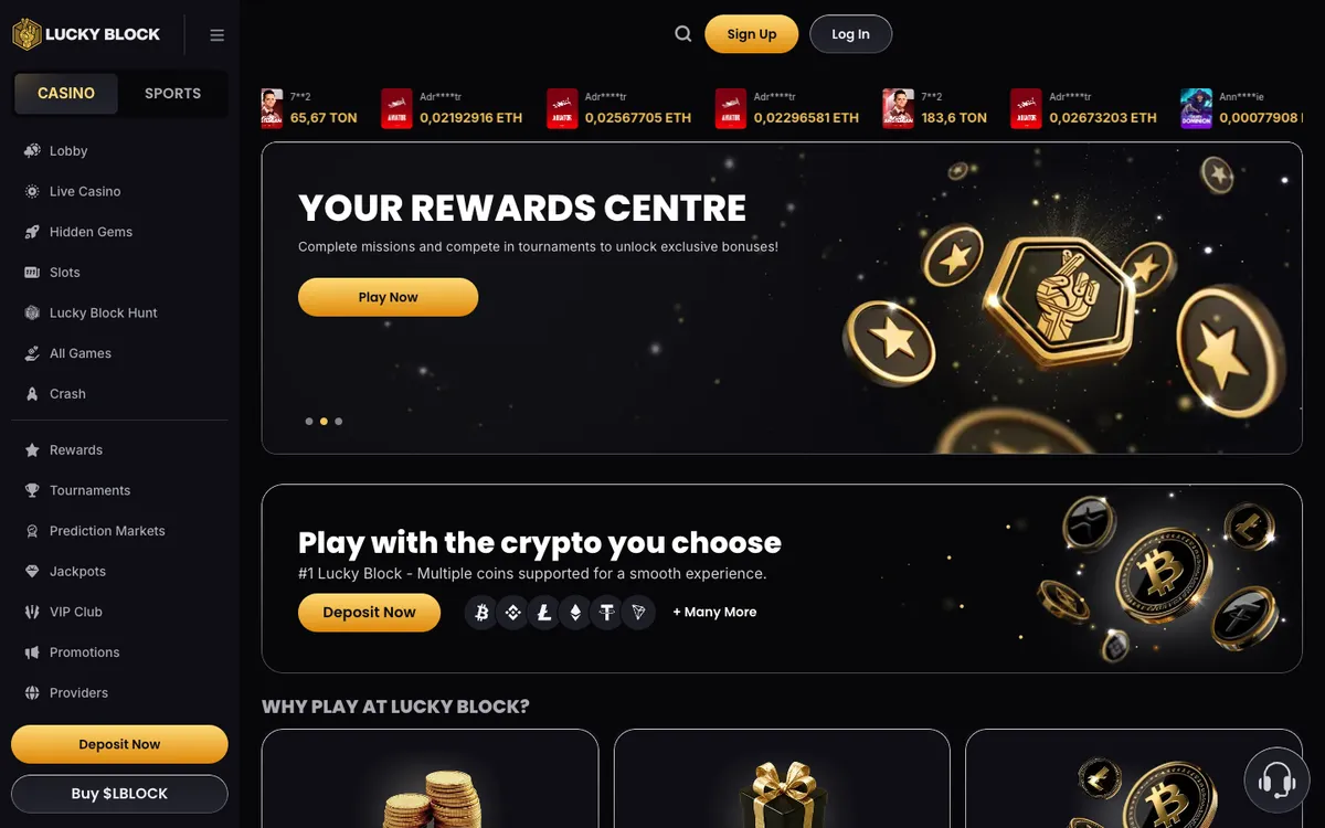 Lucky Block Casino — Home page, captured from Indonesia