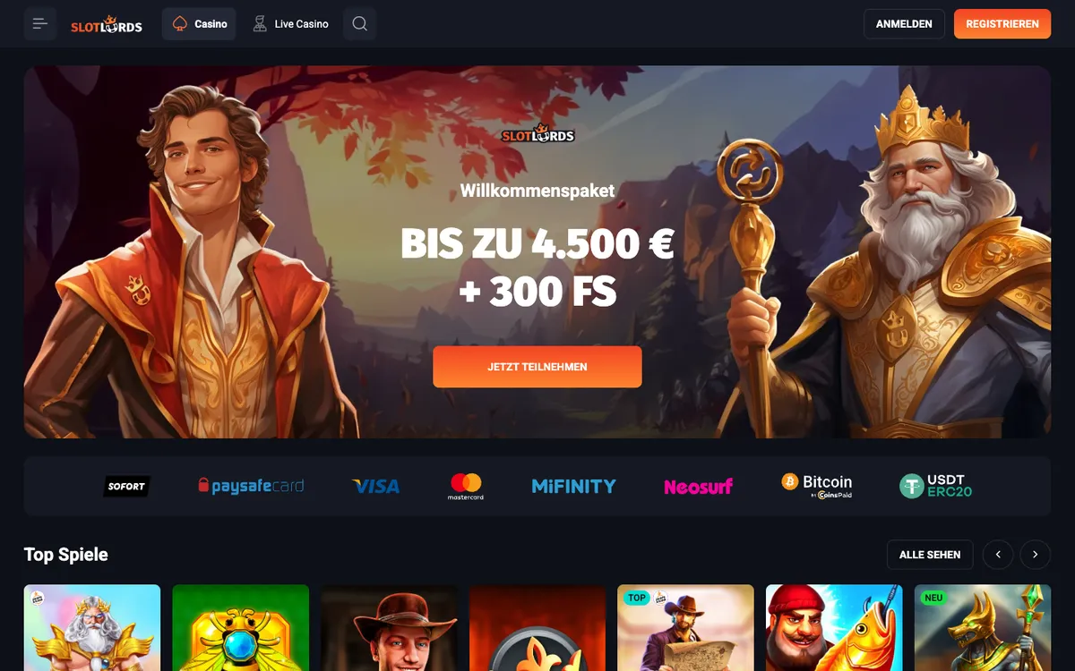 SlotLords Casino — Home page, captured from Germany